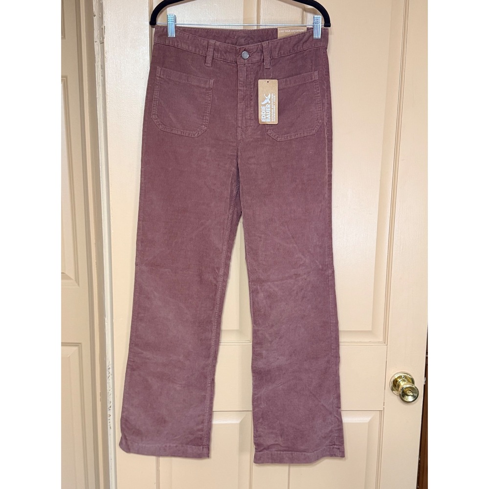 Eddie Bauer True Icon Stretch Corduroy Pants Mauve Purple High Rise Straight 8